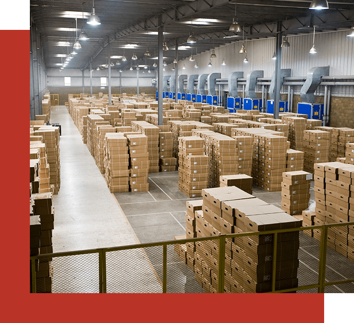 A warehouse filled with boxes of food.